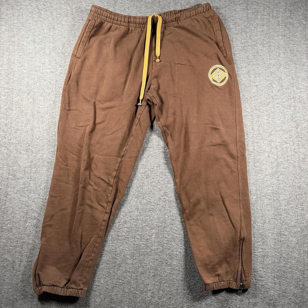 Vintage Enyce Sweatpants Mens XL Brown Fleece Drawstring Zip Cuff Logo Y2K